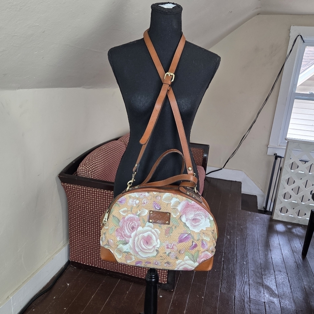 Patricia Nash Pink and Tan Floral Tapestry Dome Crossbody